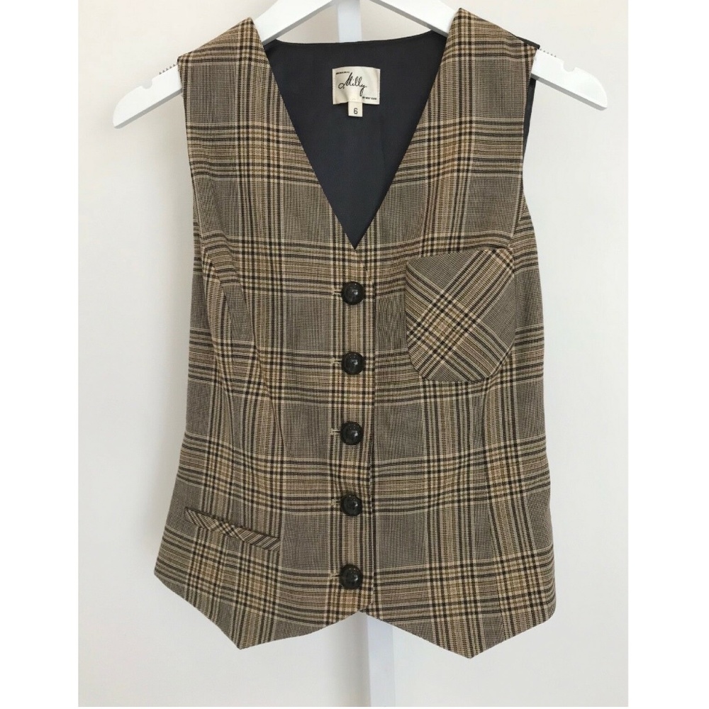 MILLY BROWN MULTI PLAID BUTTON DOWN VEST SIZE 6